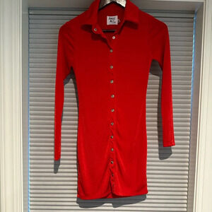 Princess Polly red snap shirt dress with collar